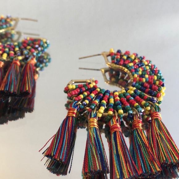 Multicolored Beaded Tassel Earrings - Picture 5 of 6